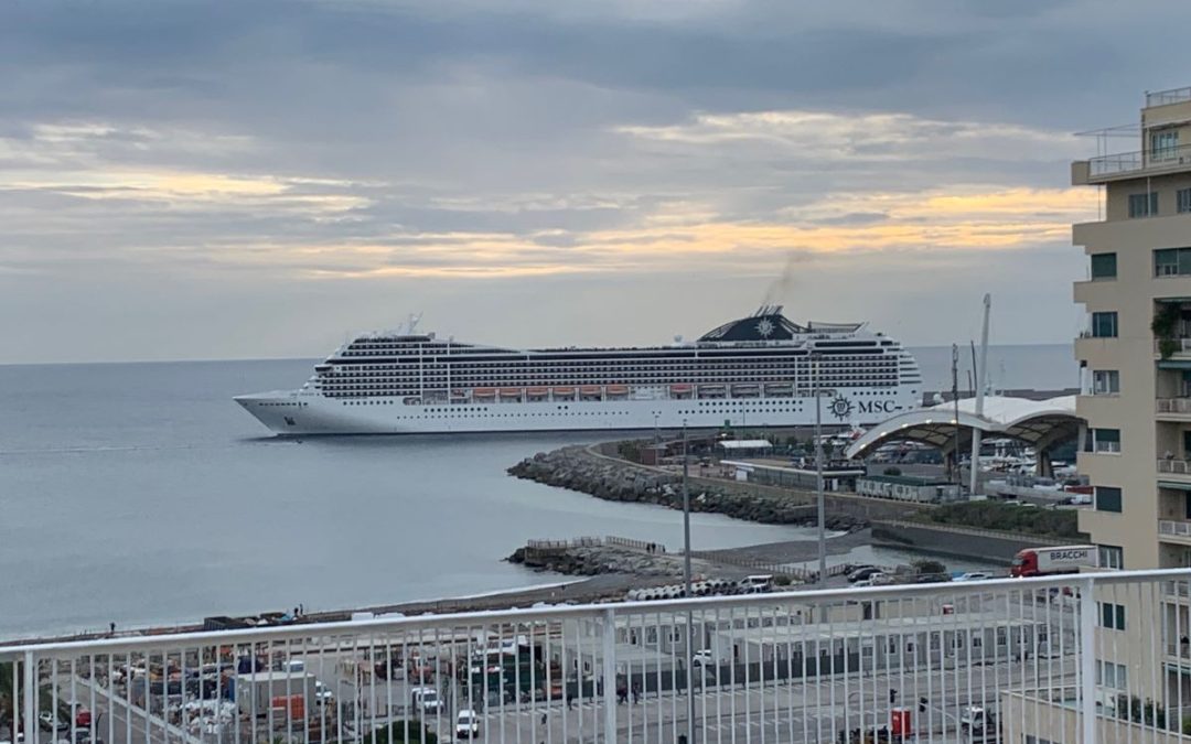 MSC cruise liner leaving the port of Genoa, FPS operates a weekly service from Genoa to Auckland